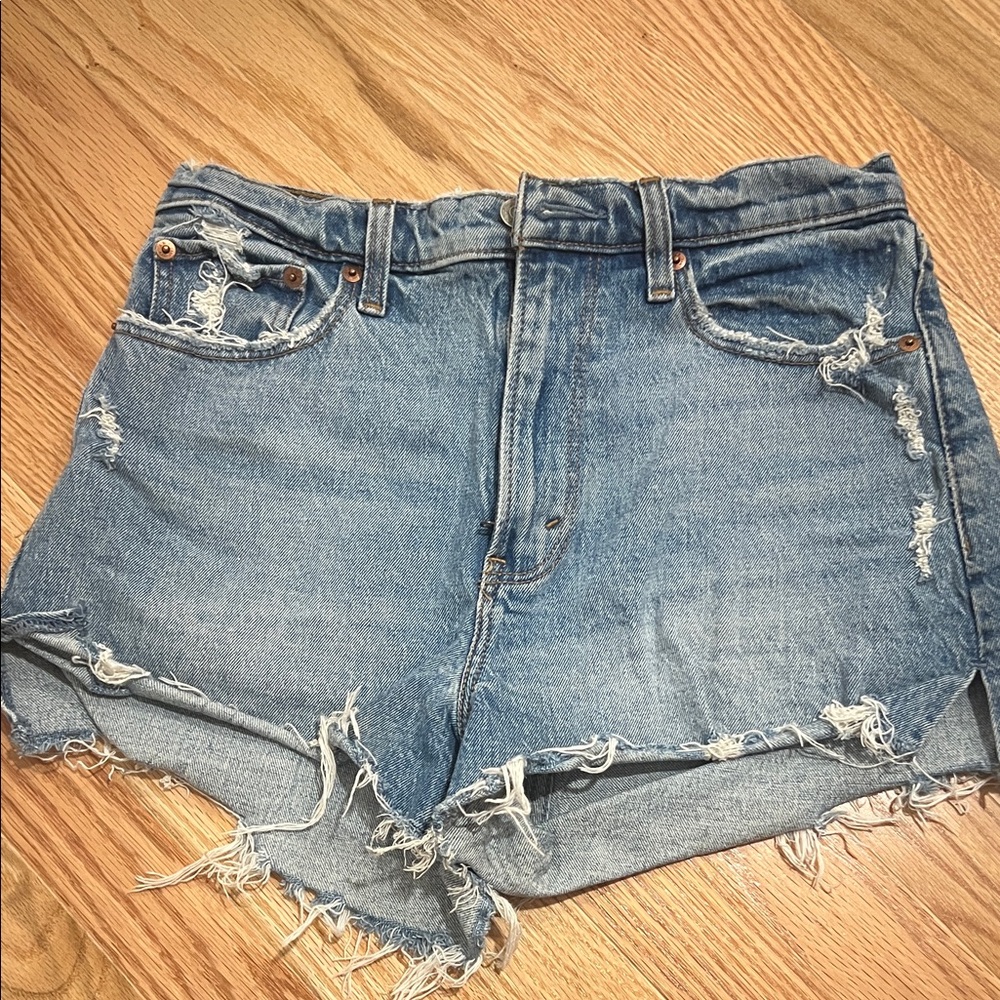 Abercrombie & Fitch Light Blue Distressed Denim Shorts